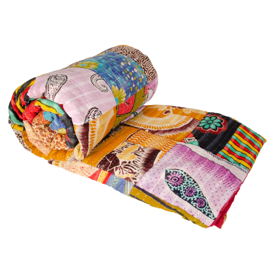 Vintage Kantha Stitch Quilted Bedcover