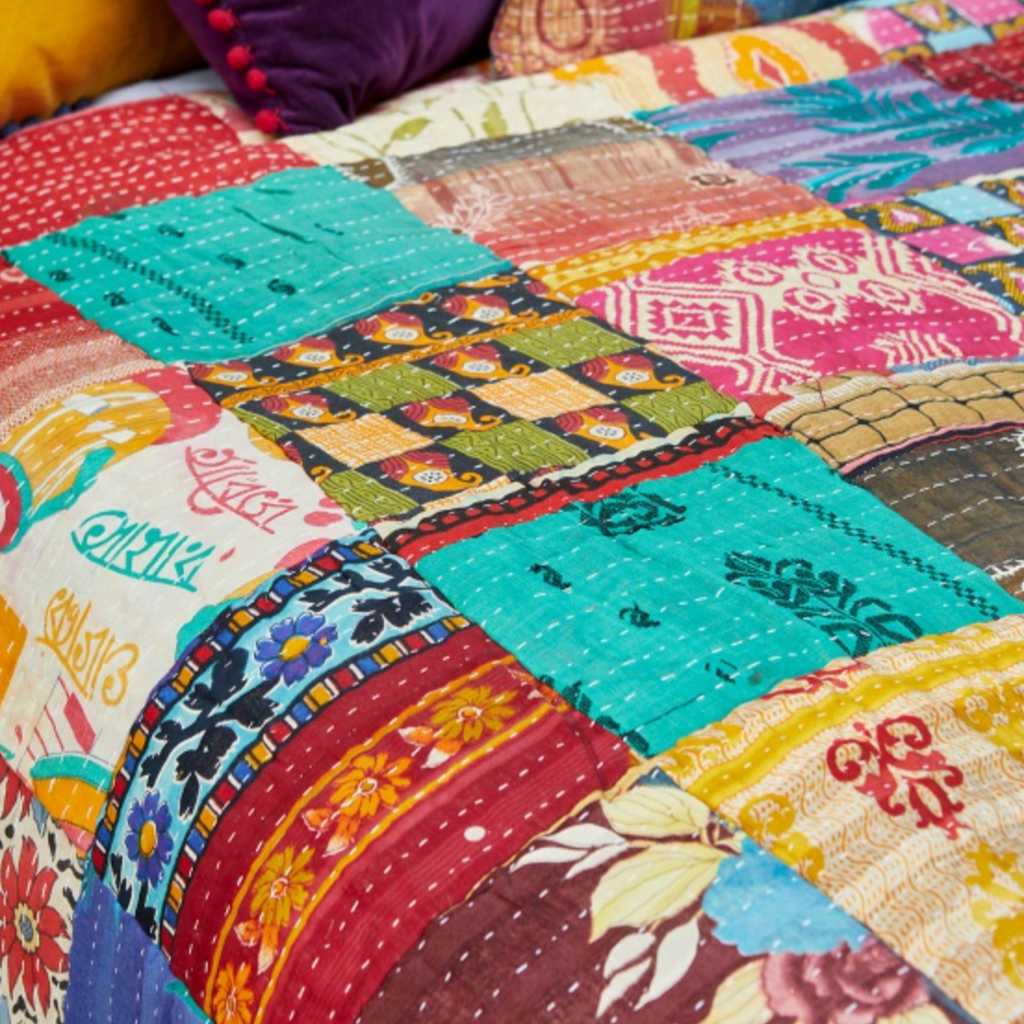 Vintage Kantha Stitch Quilted Bedcover