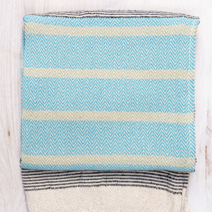 Malabar Throw with Tassels - Turquoise
