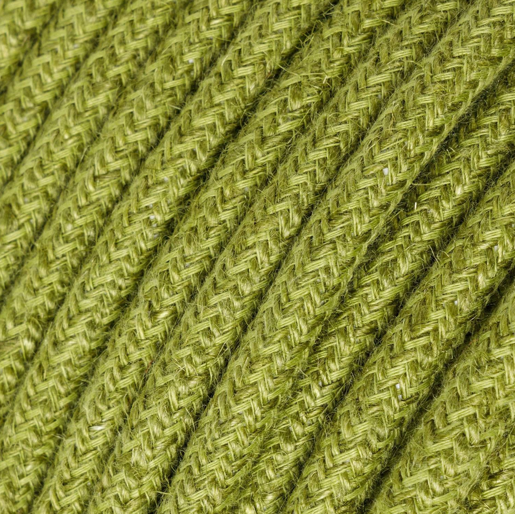 Round 3 Core Electric Cable Covered with Jute Fabric in Hay Green close up