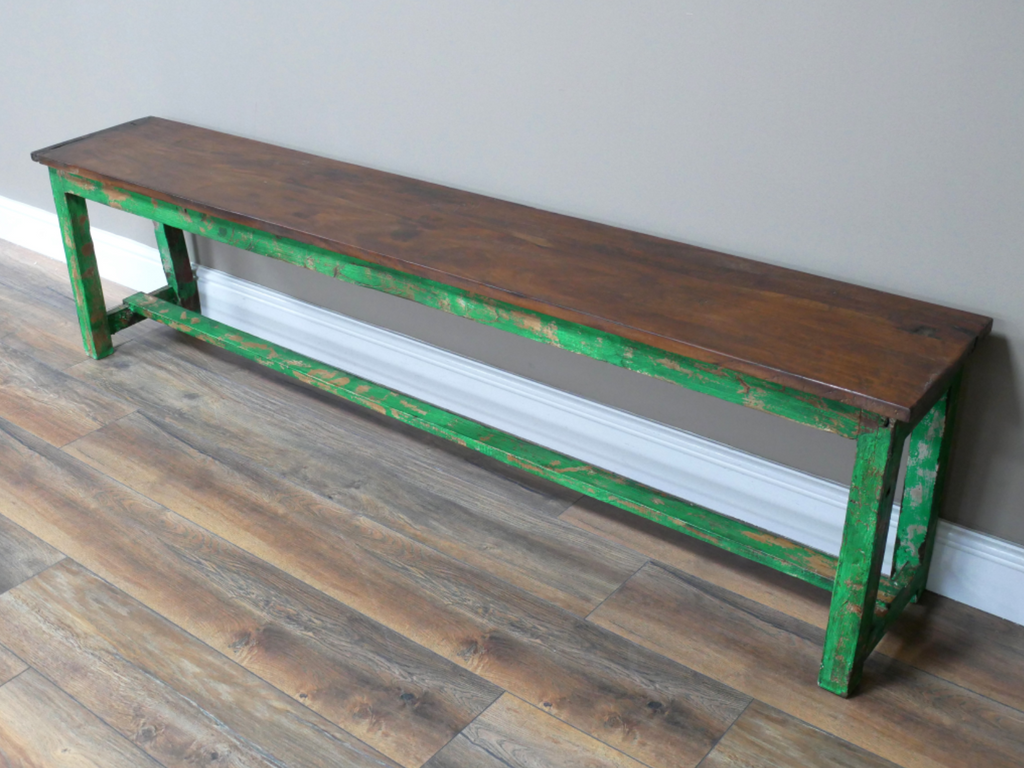 Reclaimed Wooden Painted Green Shoe Bench Large