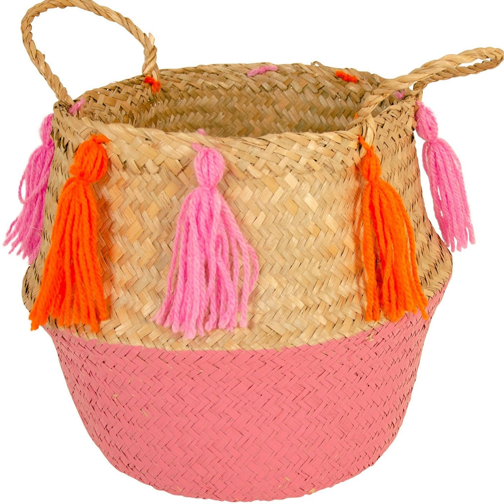 Seagrass Basket With Tassels pink