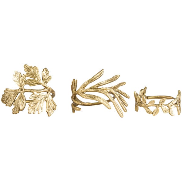 Set of 3 Brass Leaf Napkin Ring