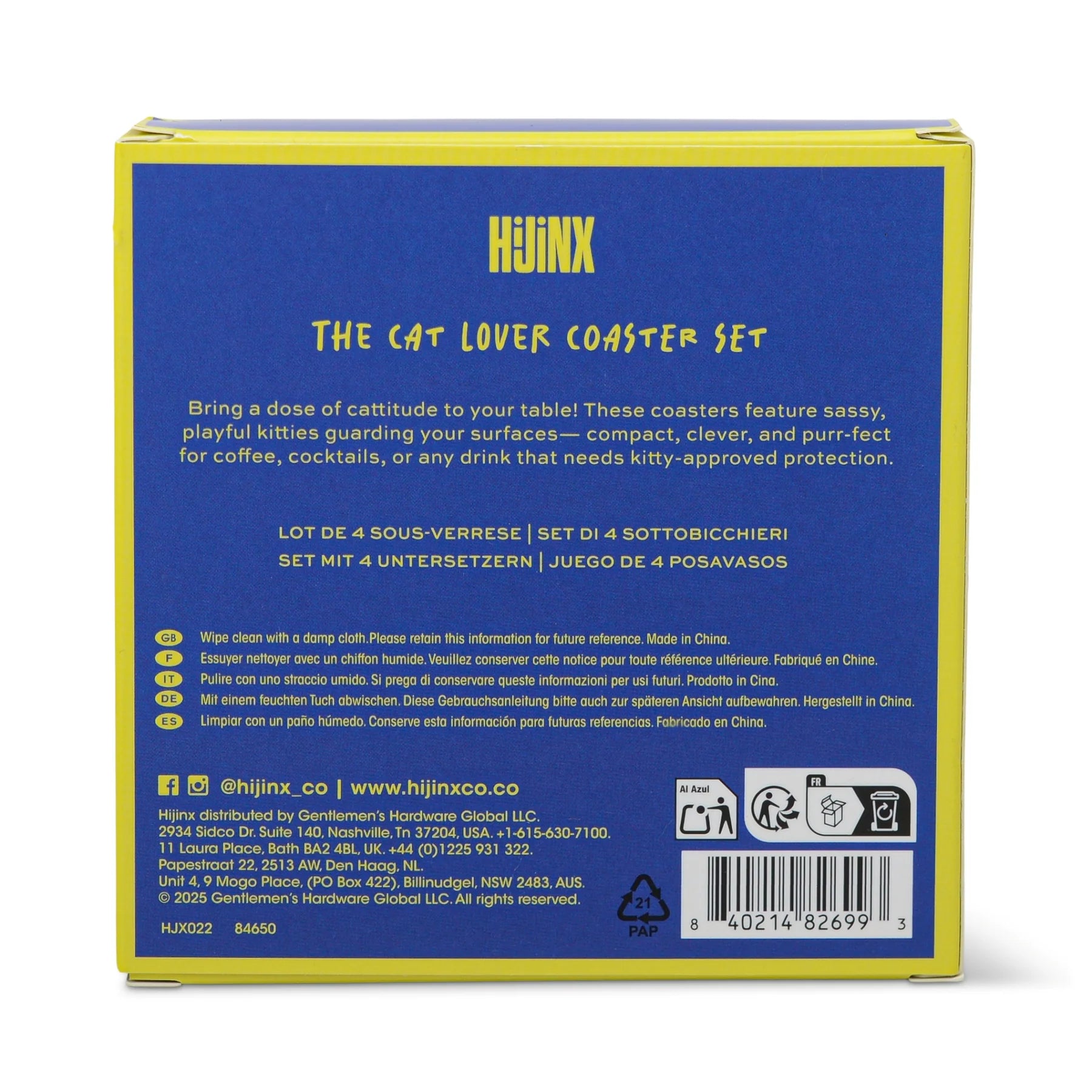 Set of 4 Colourful Cat Coasters - HJX022EU - Uneeka