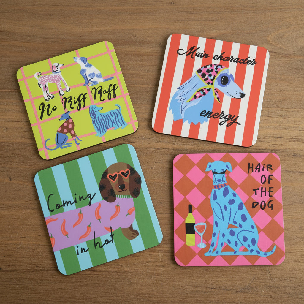 Set of 4 Colourful Dog Coasters - HJX021EU - Uneeka