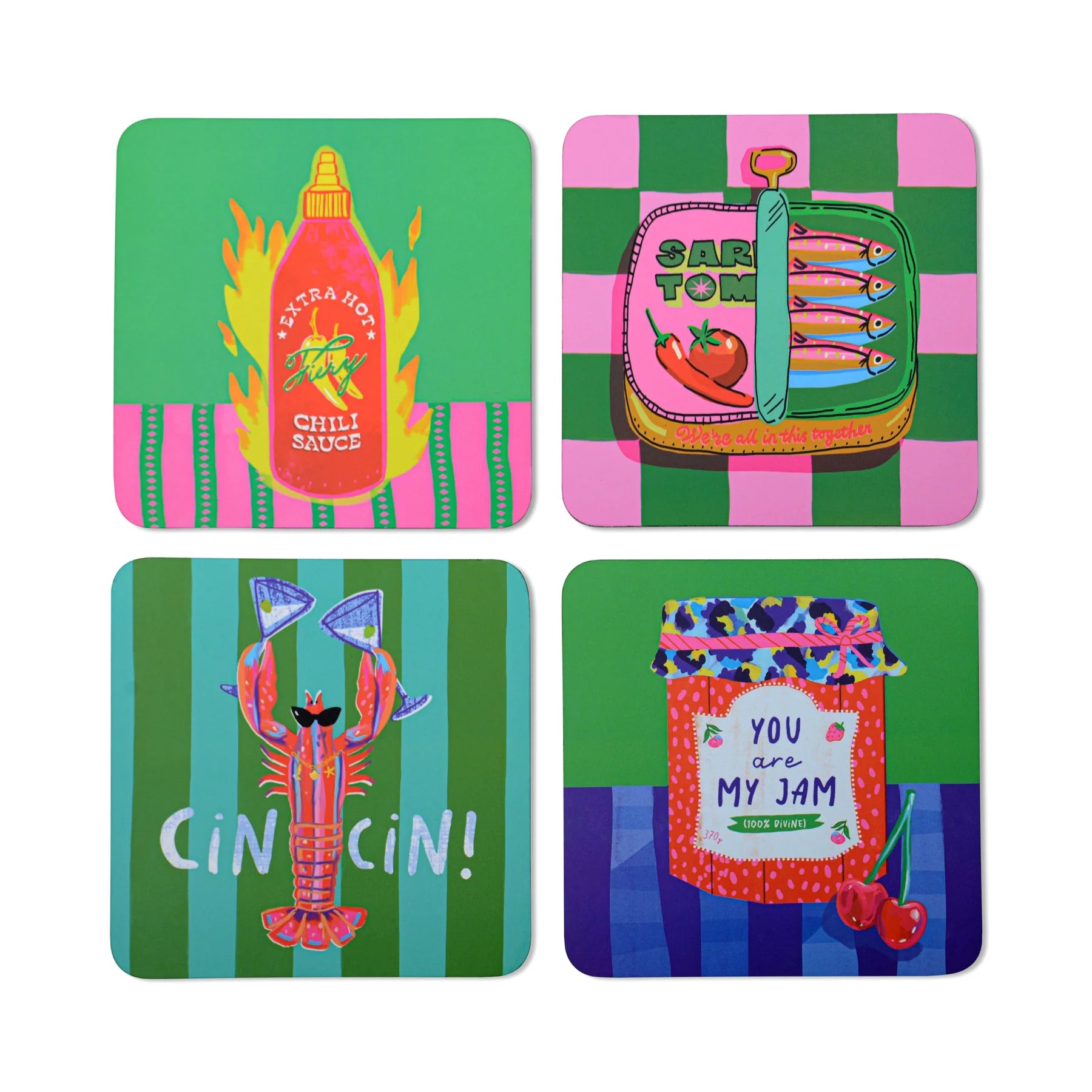 Set of 4 Colourful Foodie Coasters - HJX020EU - Uneeka