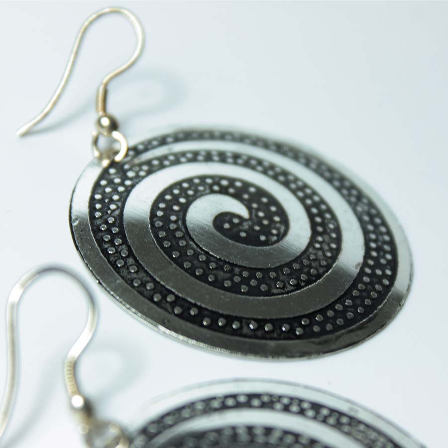 Silver Dome Earrings with Spiral