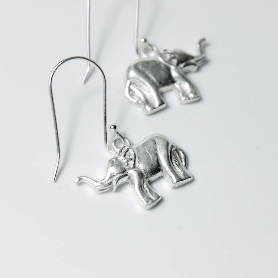 Silver Finish Elephant Earrings