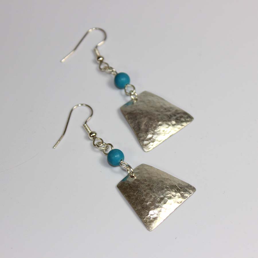 Silver Plate Rhomboid & Turquoise Earrings