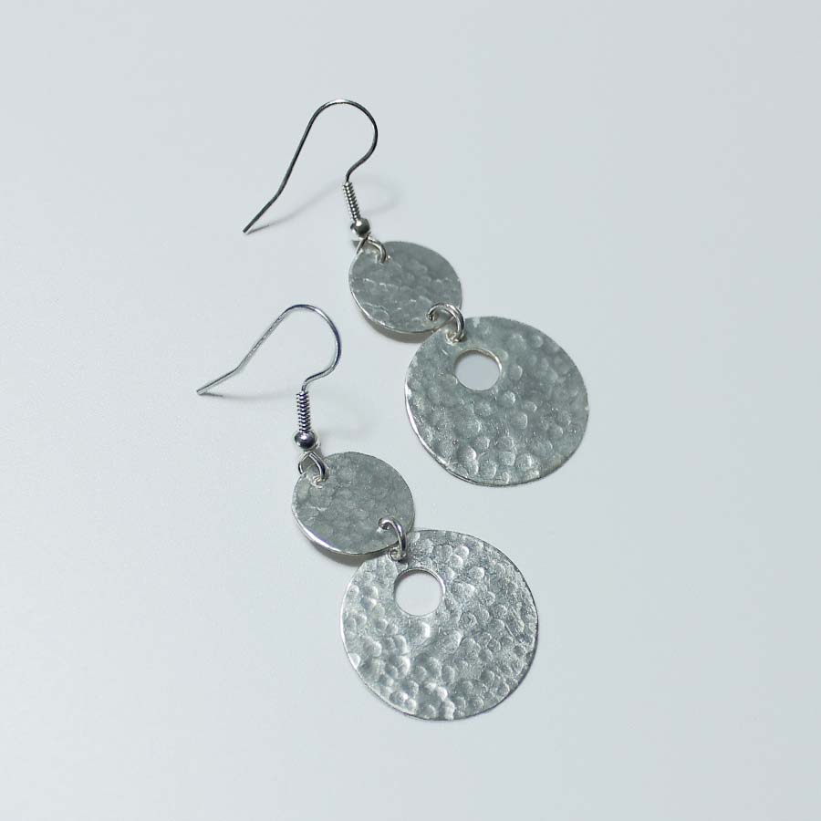 Silver Plated 2 Circle With Hole Earrings