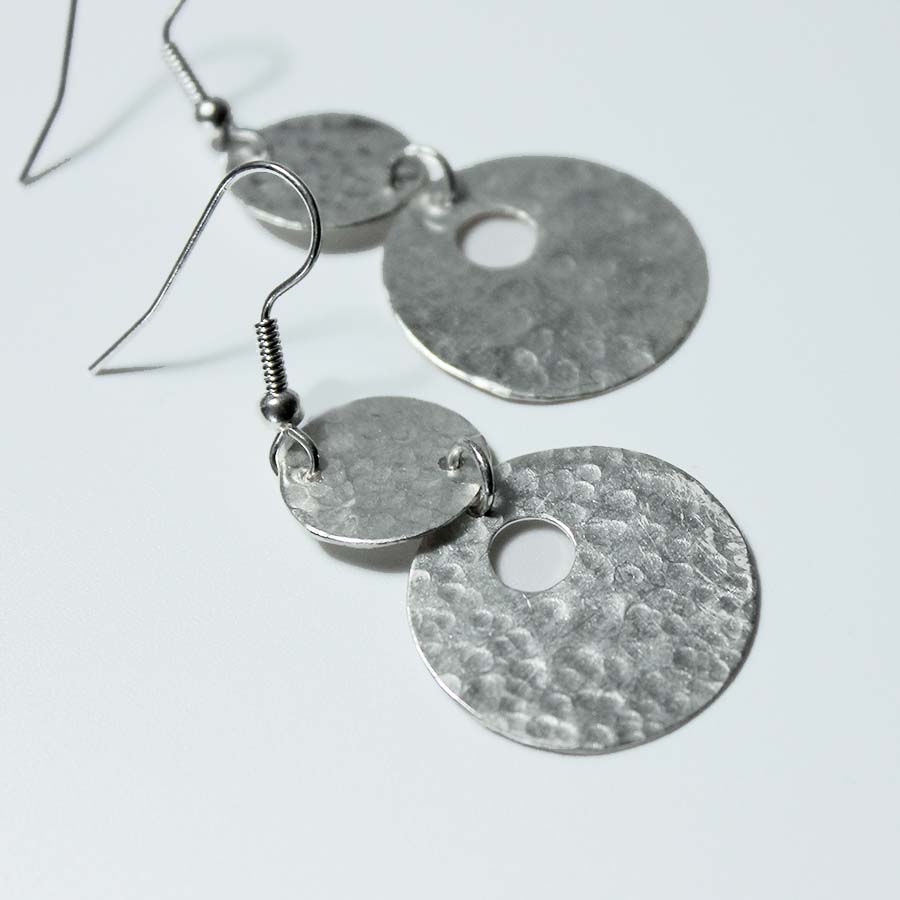 Silver Plated 2 Circle With Hole Earrings