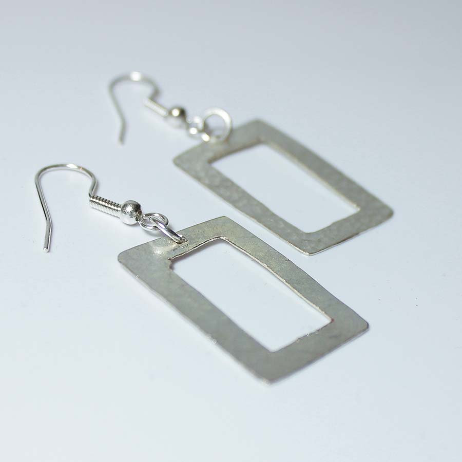 Silver Plated Cut Out Square Earrings