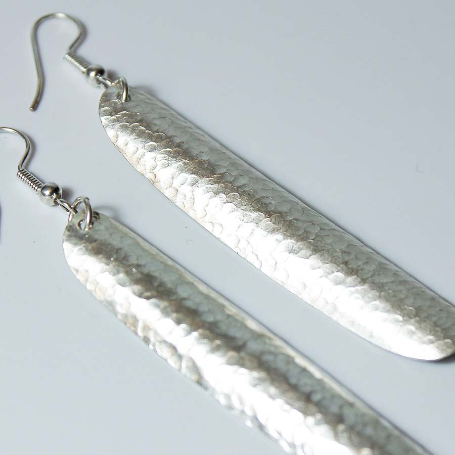 Silver Plated Long Slim Leaf Earrings