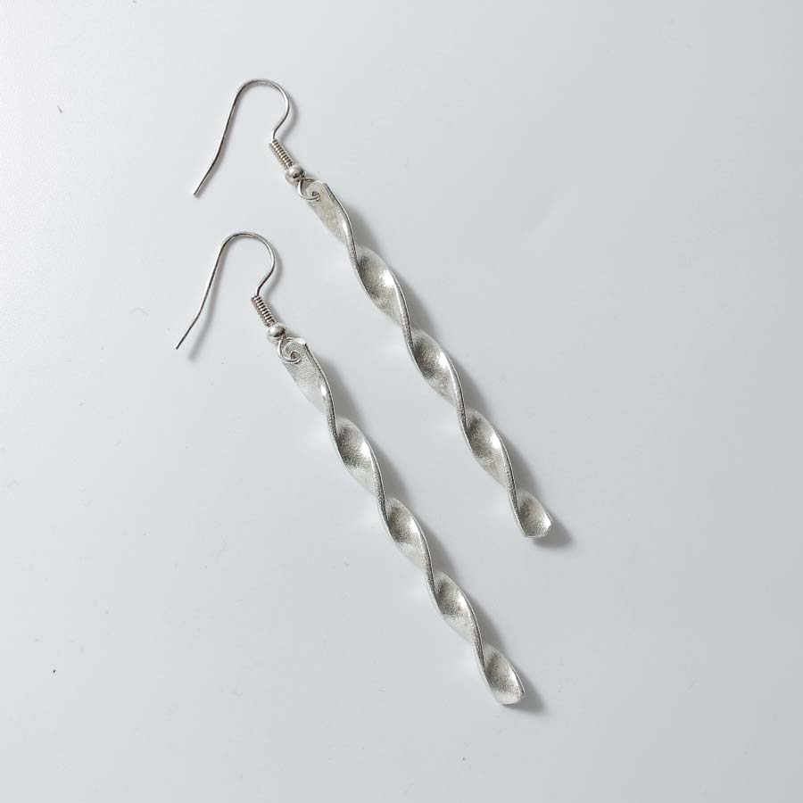 Silver Plated Long Twisted Earrings
