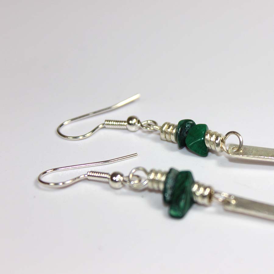 Silver Plated Petal and Malachite Chip Earrings