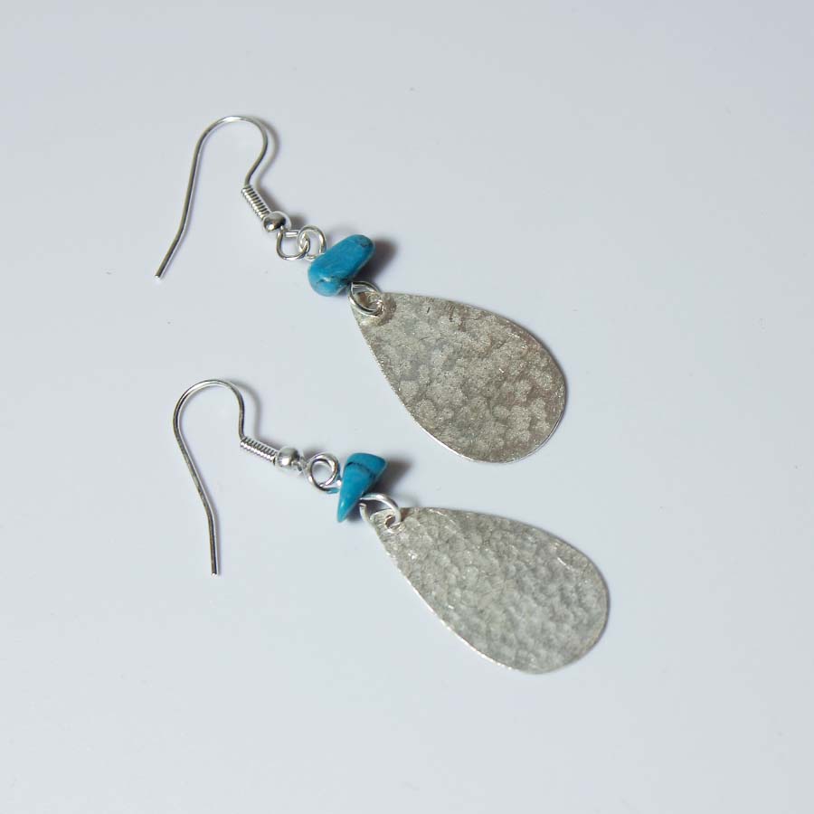 Silver Plated Small Oval & Turquoise Chip Earrings