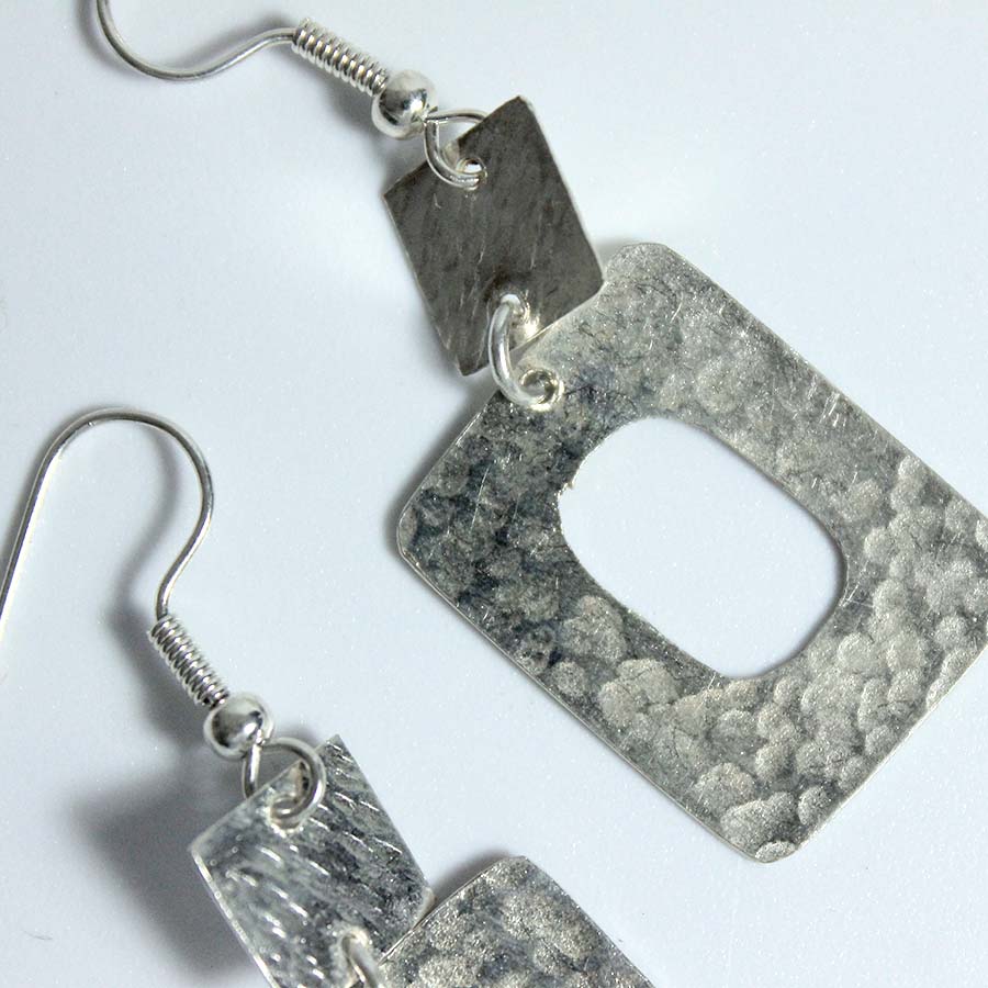 Silver Plated Two Squares Earrings