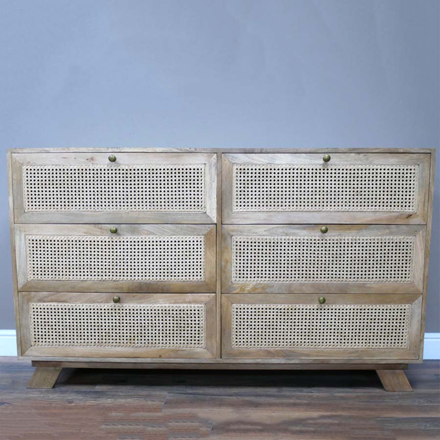 Six Drawer Rattan Front Chest Of Drawers