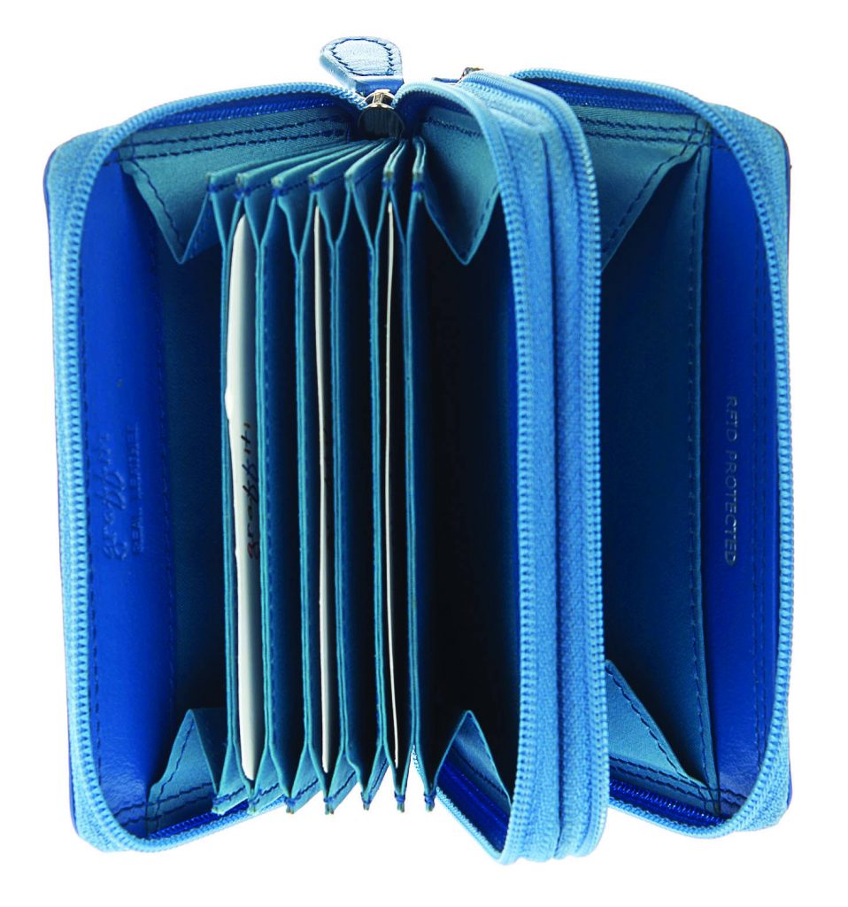 Small Brightly Coloured Leather Purse Cobalt Blue Open