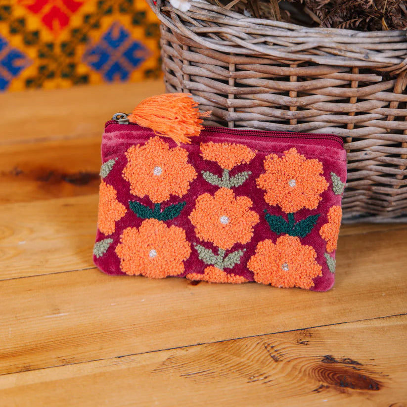 Small Embroidered Flower Purse - MultiFlowerPouchBurg S - Uneeka