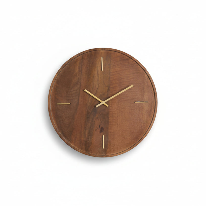 Small Mango Wood & Gold Numberless Wall Clock - 7113884 - Uneeka