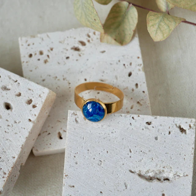 Adjustable Equinox Gold Band Ring - SR - Water Blue - Uneeka