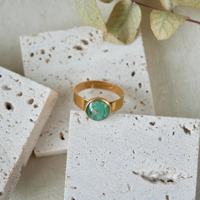 Adjustable Equinox Gold Band Ring - SR - Earth Green - Uneeka
