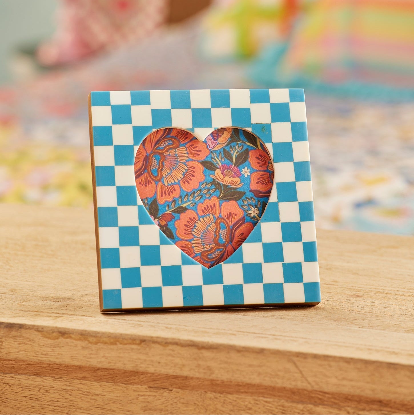 Small Square Bright Coloured Heart Photo Frame Blue Uneeka