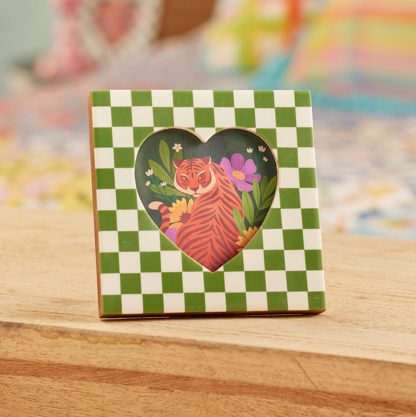 Small Square Bright Coloured Heart Photo Frame Green Uneeka