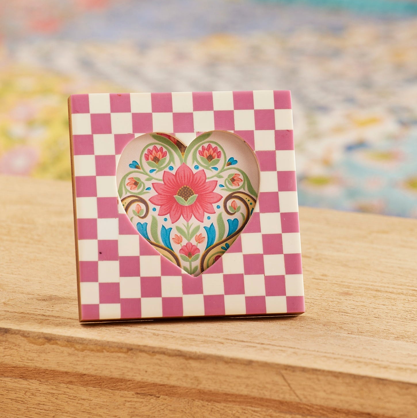 Small Square Bright Coloured Heart Photo Frame Pink Uneeka