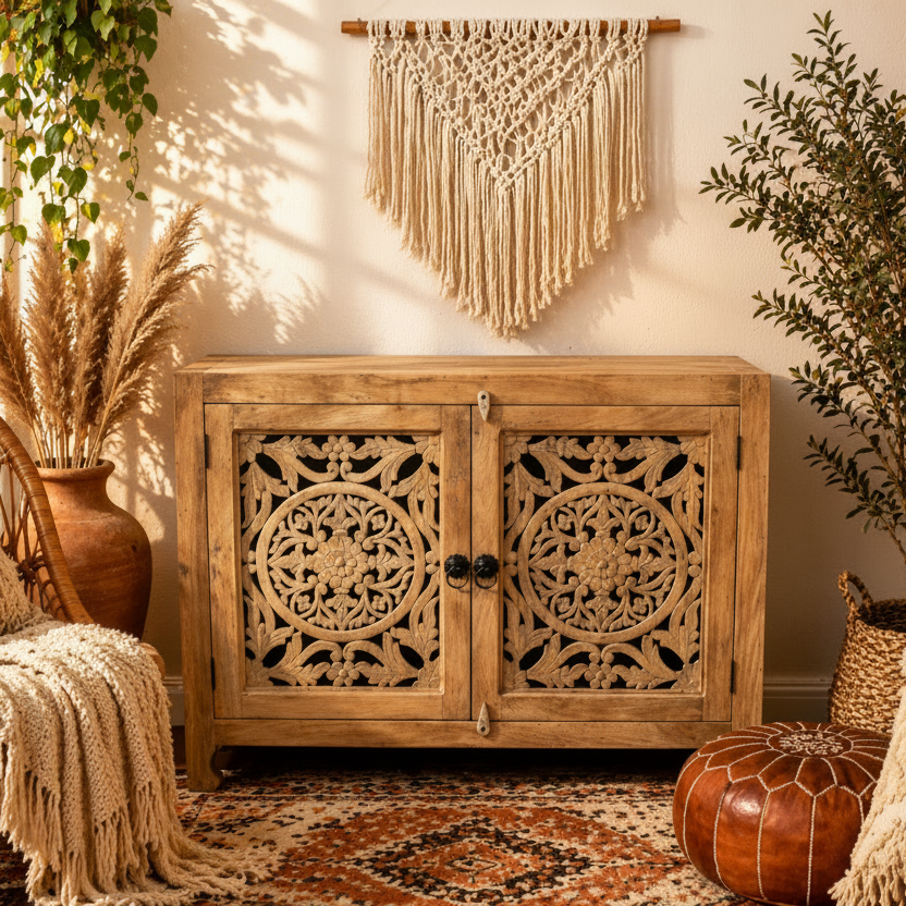 Small Carved Two Door Sideboard - 10214 - Uneeka
