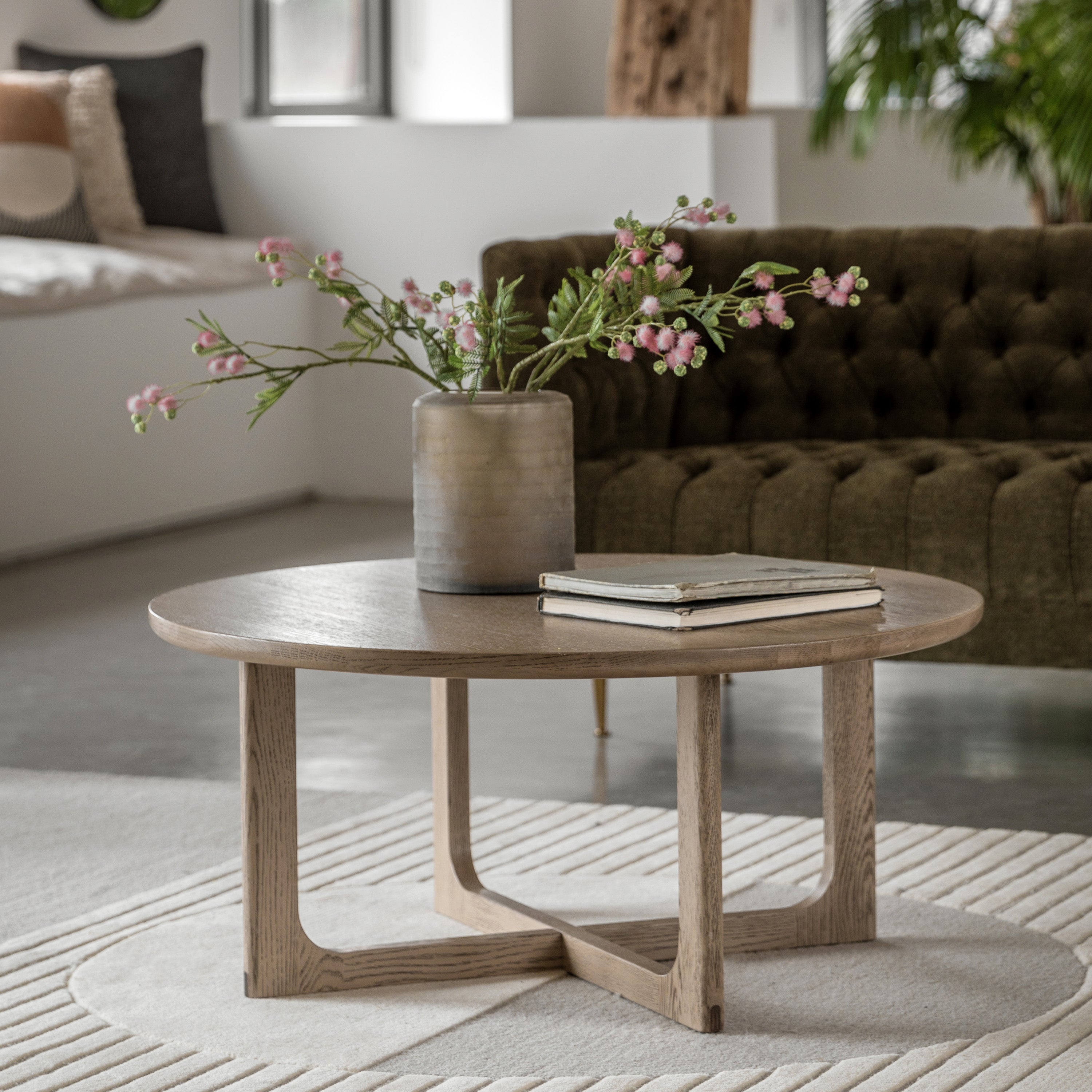 Smoked Oak Round Coffee Table - Craft Round Coffee Table - Uneeka