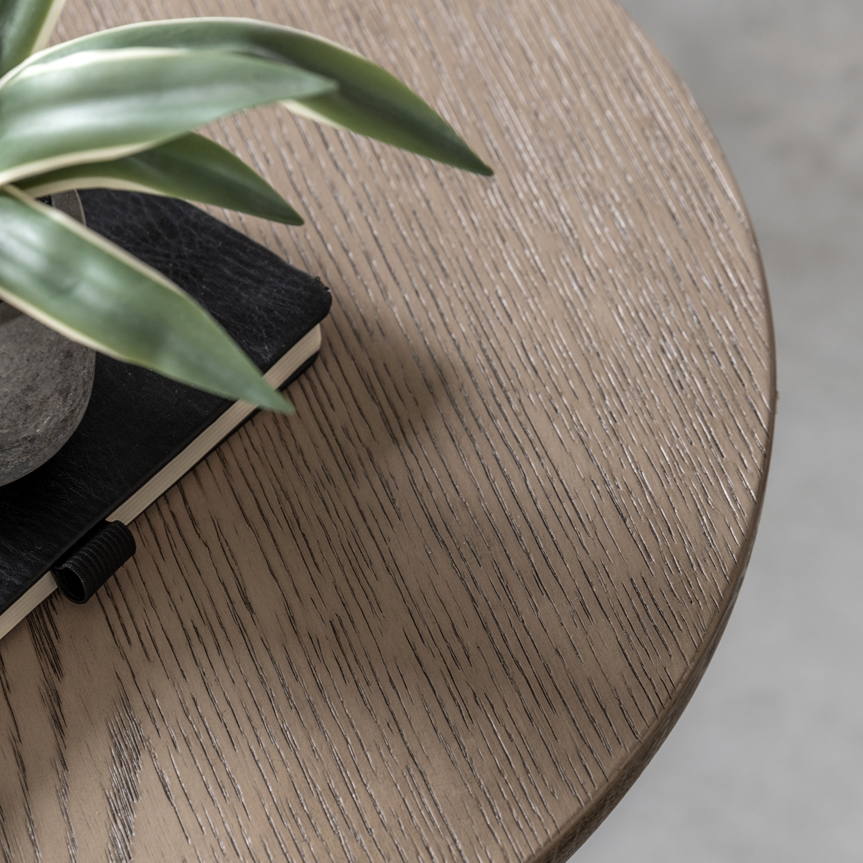 Smoked Oak Round Side Table - Uneeka