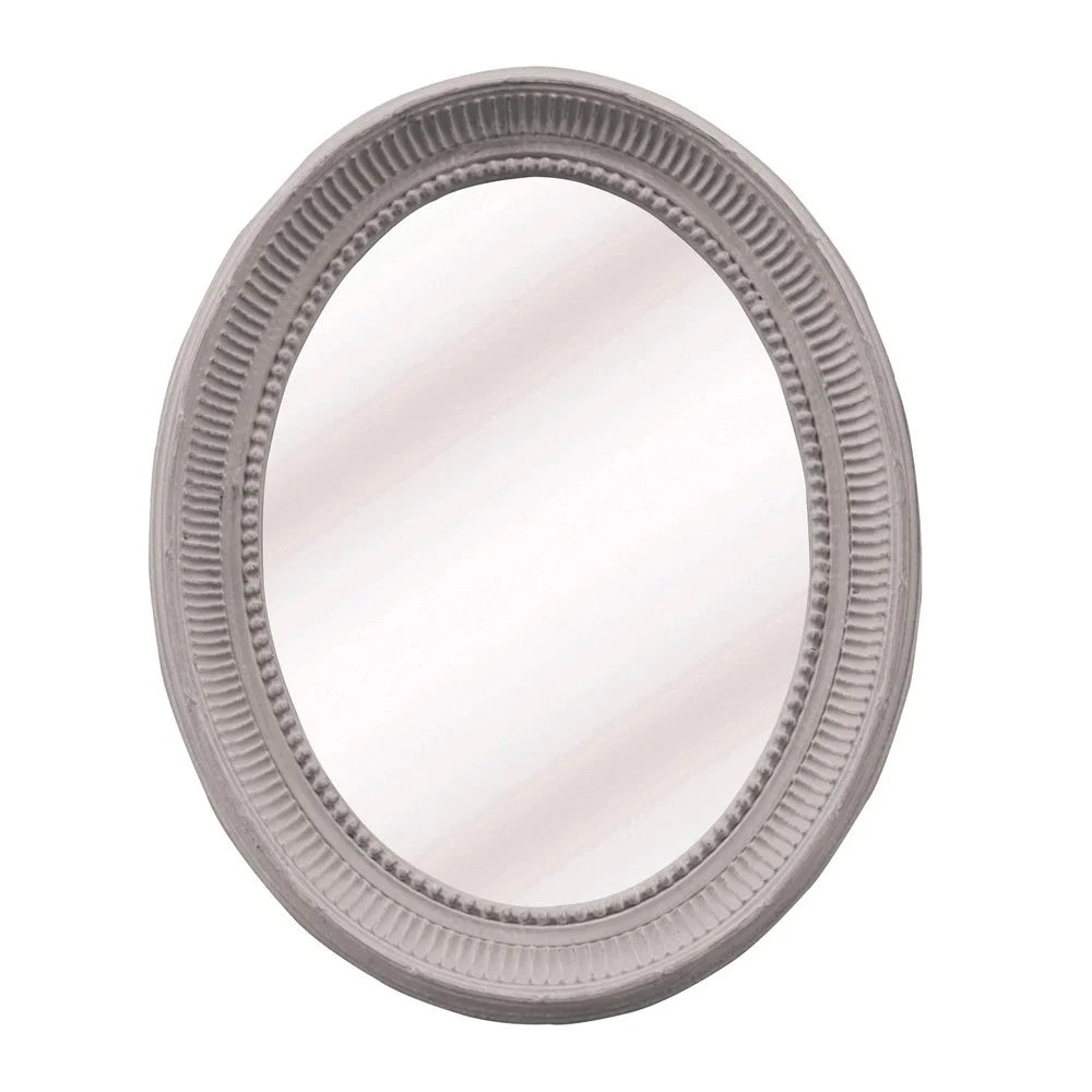 Soft Grey Carved Detail Oval Mirror