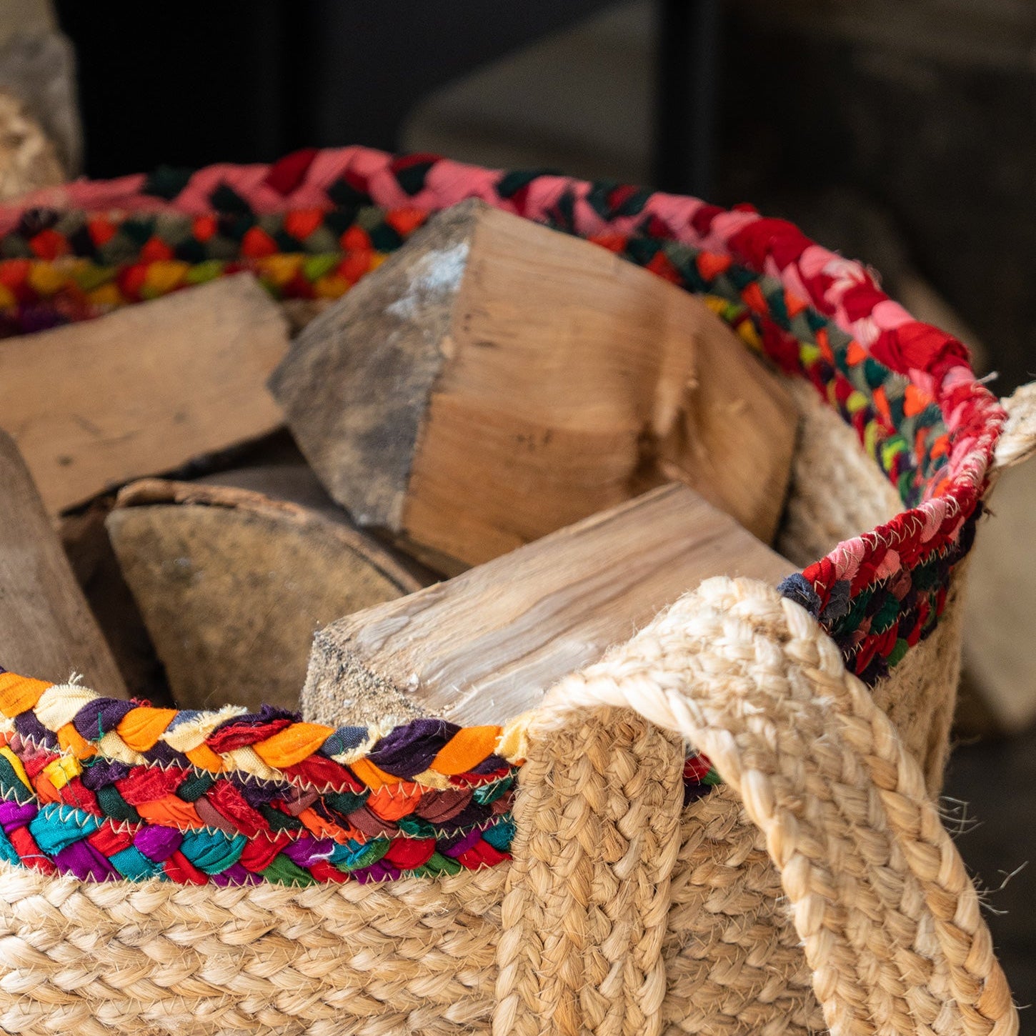 Soft Hemp & Chindi Border Basket Bag - JB55 - Uneeka