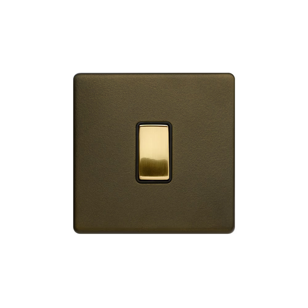 Soho Lighting 10A 1 Gang 2 Way Switch Bronze with Brushed Brass Detail Black Insert Screwless Finish Uneeka