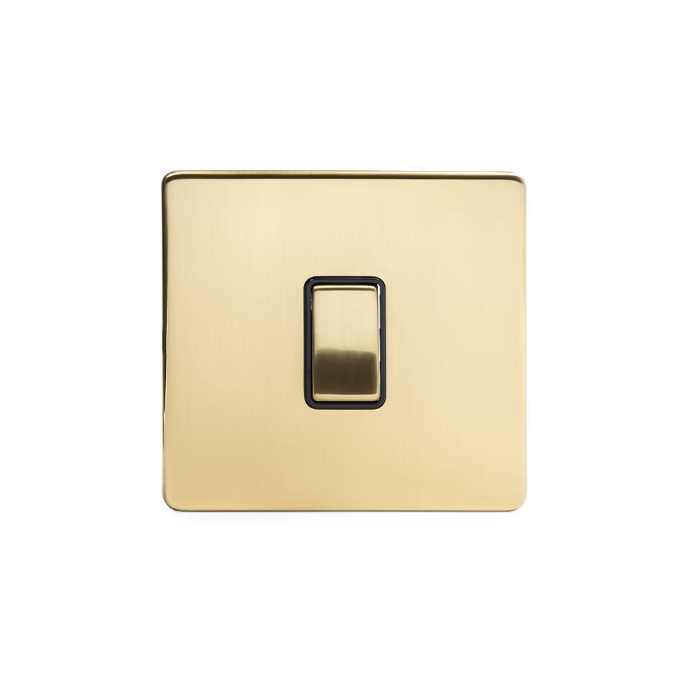 Soho Lighting 10A 1 Gang 2 Way Switch - Brushed Brass - Black Insert Screwless Finish Uneeka