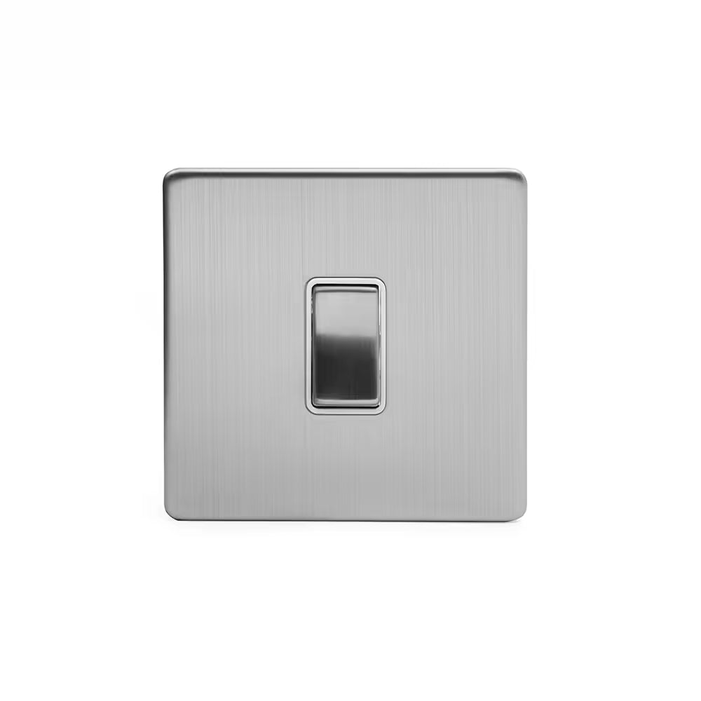 Soho Lighting 10A 1 Gang 2 Way Switch - Brushed Chrome with White Insert with Screwless Finish Uneeka