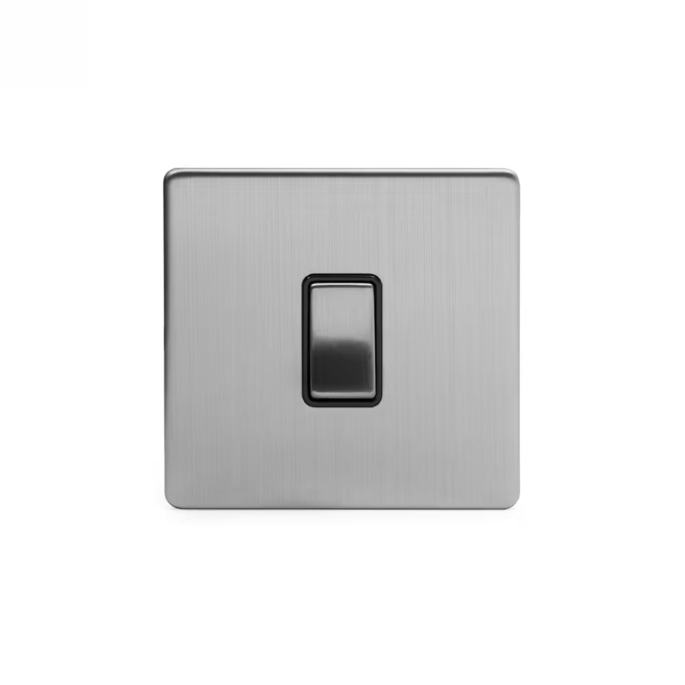Soho Lighting 10A 1 Gang 2 Way Switch - Brushed Chrome with Black Insert Screwless Finish uneeka 