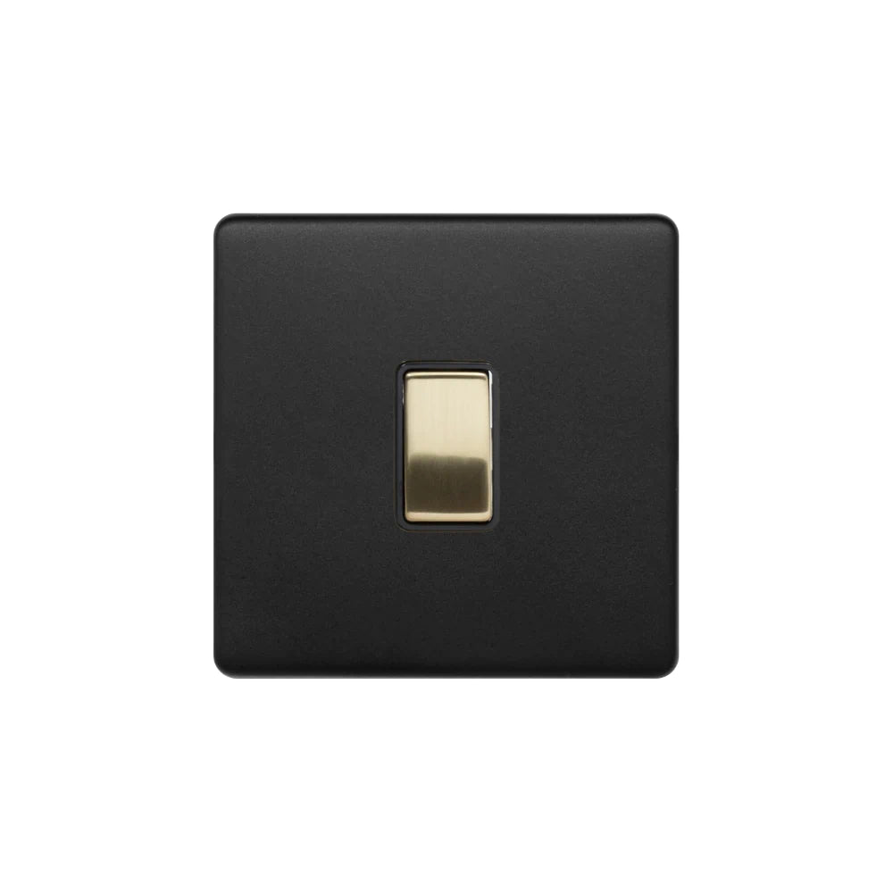Soho Lighting 10A 1 Gang 2 Way Switch Matt black & Brushed Brass with black insert Screwless Finish Uneeka