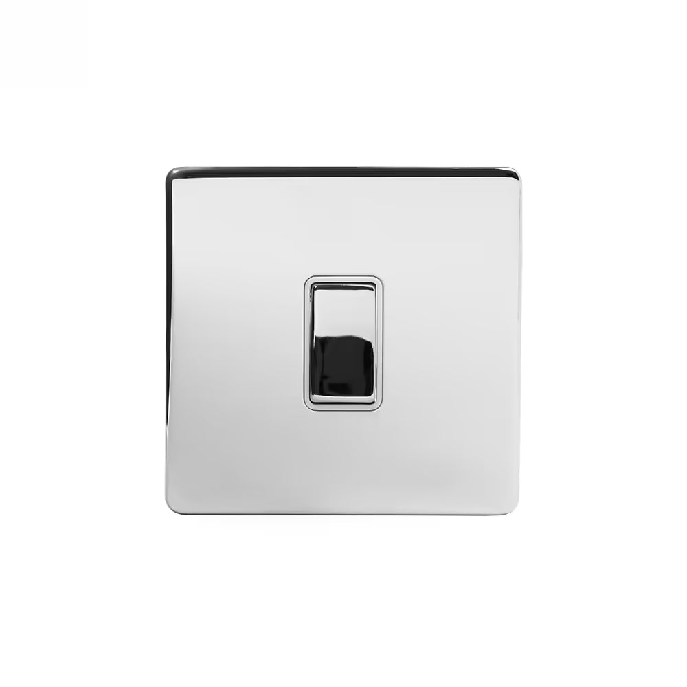 Soho Lighting 10A 1 Gang 2 Way Switch - Polished Chrome with White Insert Screwless Finish Uneeka