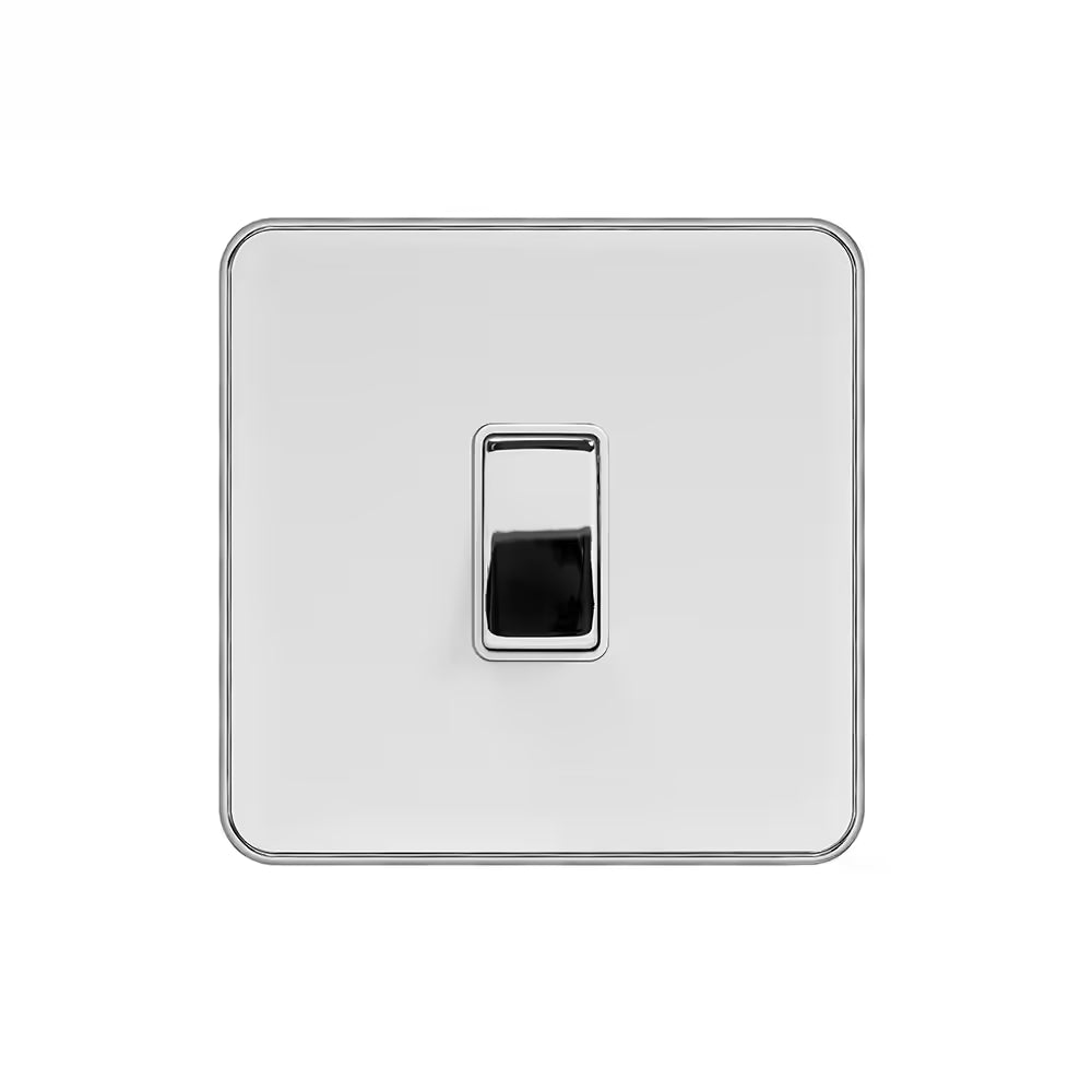 Soho Lighting 10A 1 Gang 2 Way Switch White Metal with Polished Chrome Detail White Insert Uneeka
