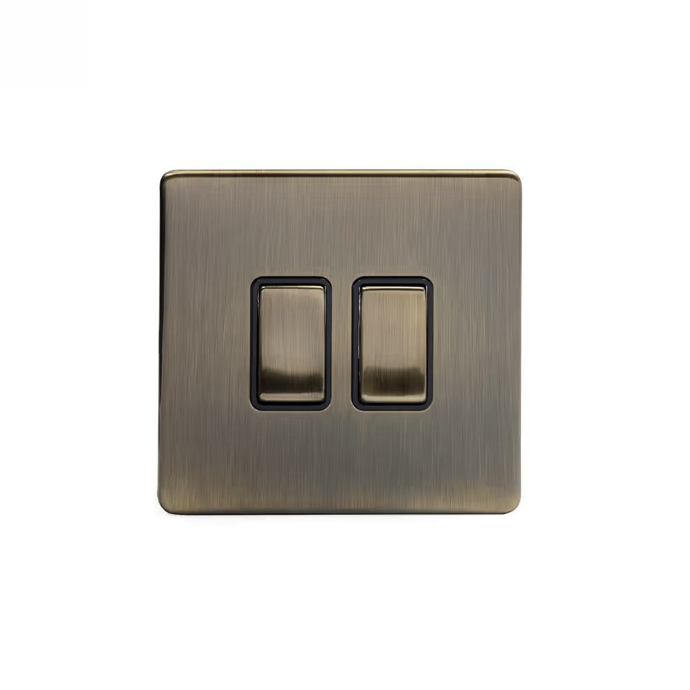 Soho Lighting 10A 2 Gang 2 Way Switch - Antique Brass with Black Insert - Uneeka