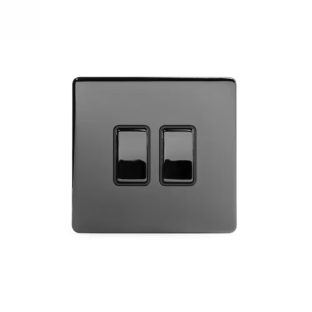 Soho Lighting 10A 2 Gang 2 Way Switch Black Nickel with Black Insert Screwless Finish Uneeka