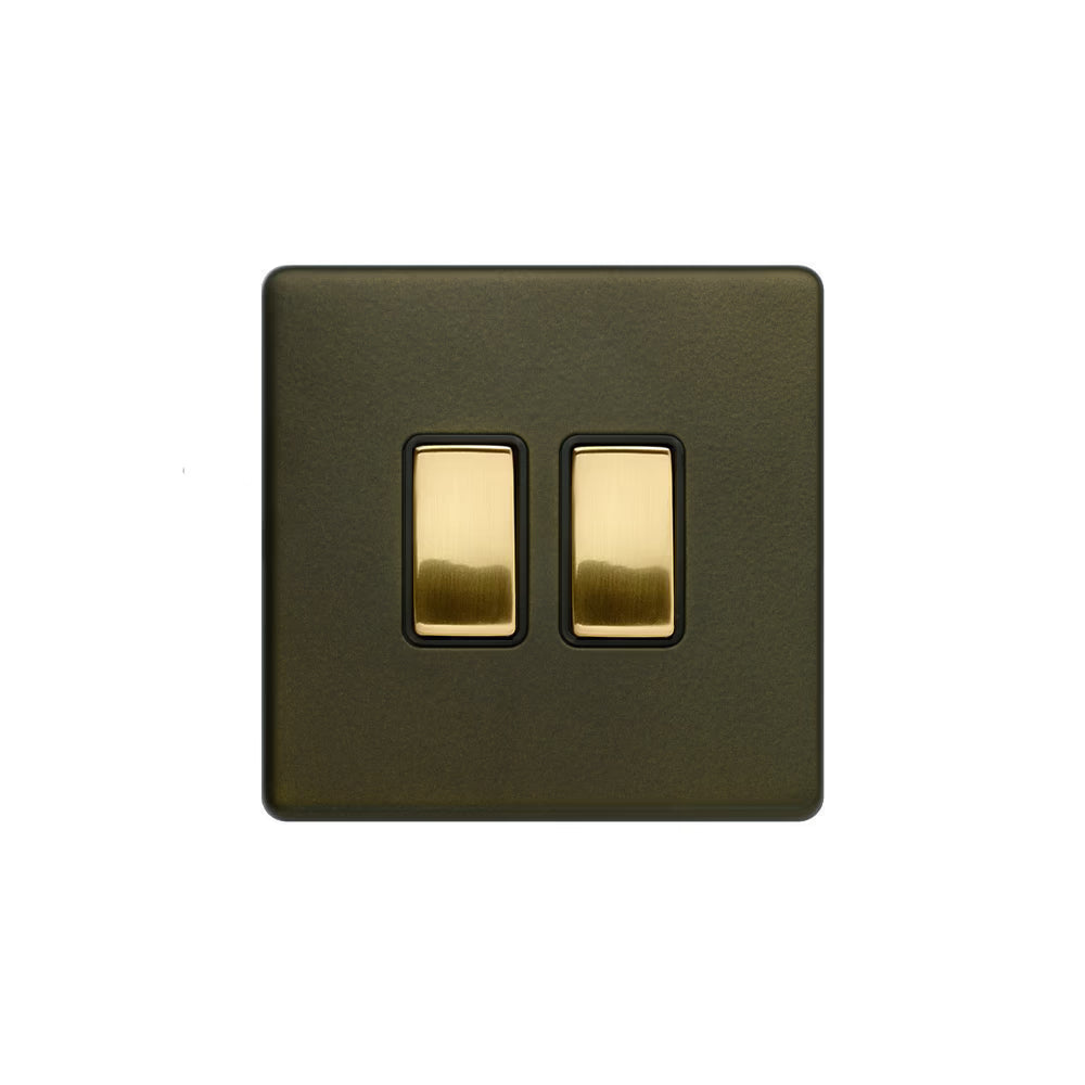 Soho Lighting 10A 2 Gang 2 Way Switch Bronze & Brushed Brass with Black Insert Screwless Finish Uneeka