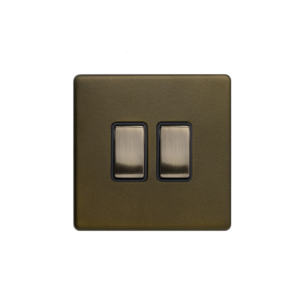 Soho Lighting 10A 2 Gang 2 Way Switch Bronze with Black Insert Screwless Finish Uneeka