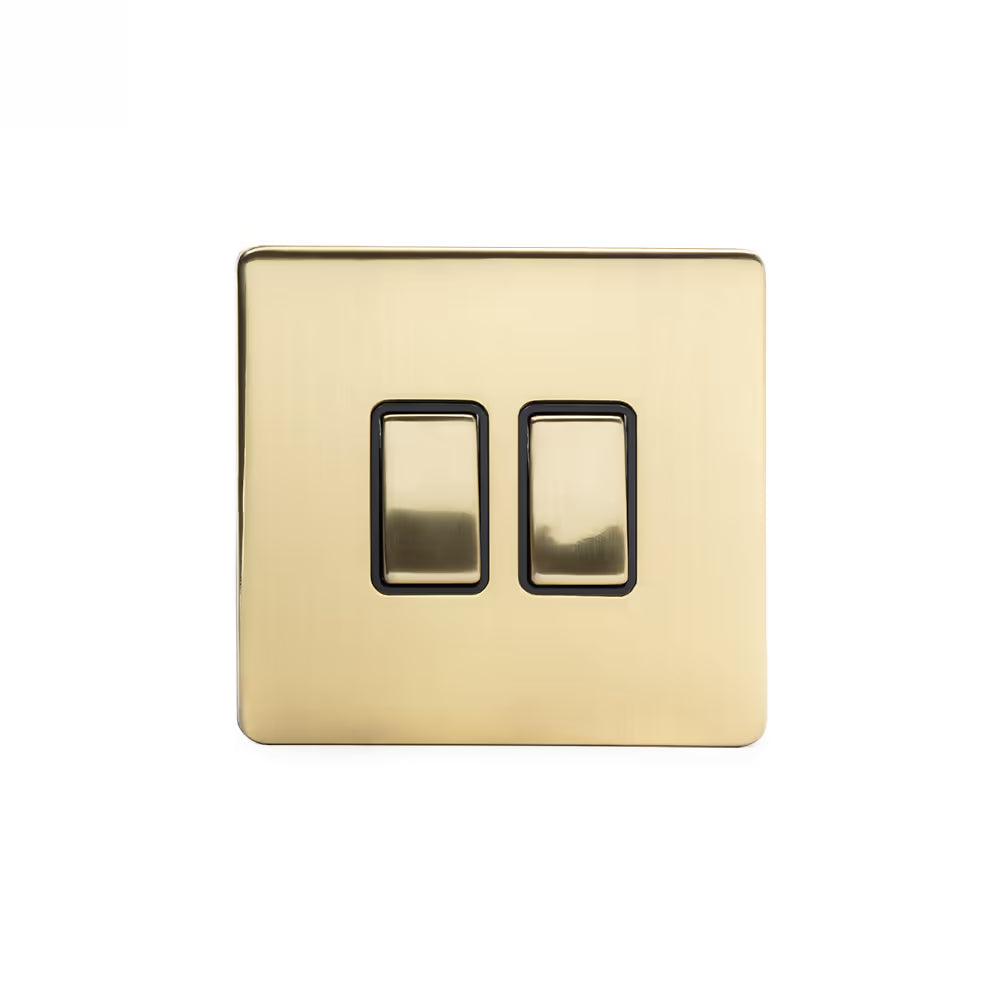 Soho Lighting 10A 2 Gang 2 Way Switch Brsuhed Brass with Black Insert Screwless Finish Uneeka