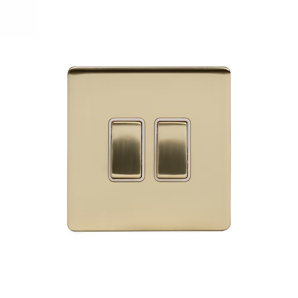 Soho Lighting 10A 2 Gang 2 Way Switch - Brushed Brass with White Insert Uneeka