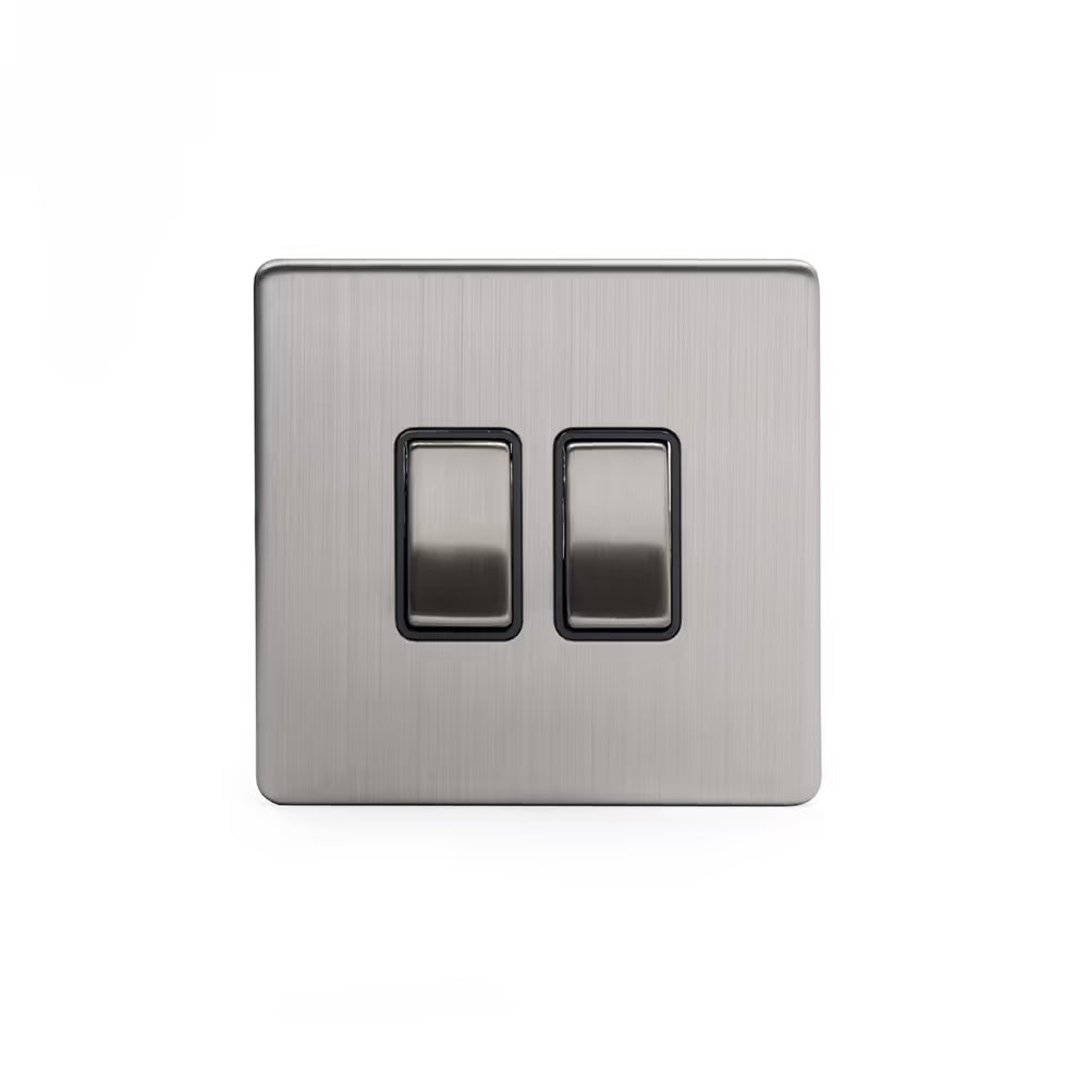 Soho Lighting 10A 2 Gang 2 Way Switch - Brushed Chrome with Black Insert Screwless Finish Uneeka
