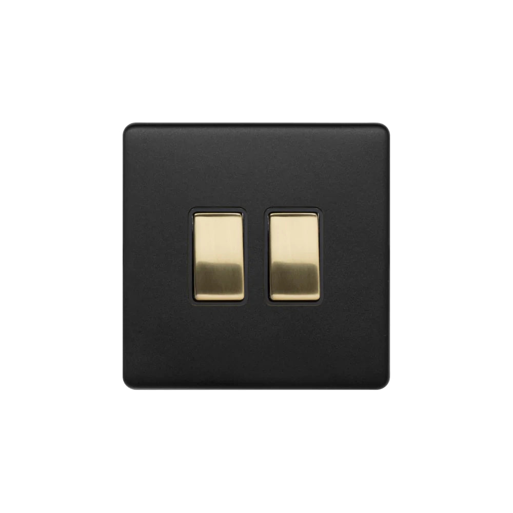 Soho Lighting 10A 2 Gang 2 Way Switch Matt Black & Brushed Brass Black Insert Screwless Finish Uneeka